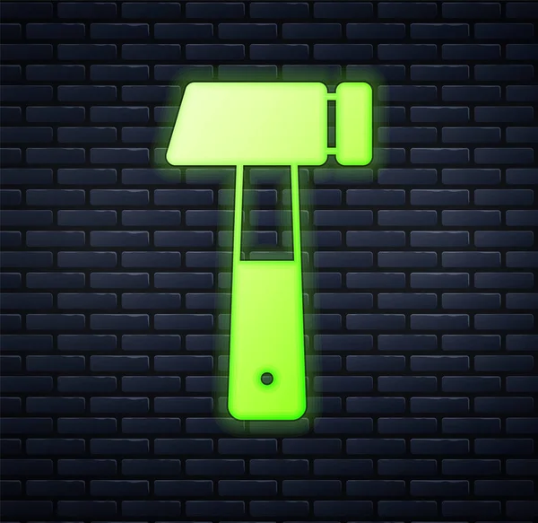 Zářící Neon Hammer Ikona Izolované Cihlové Zdi Pozadí Nástroj Opravu — Stockový vektor
