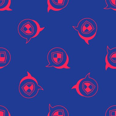 Kırmızı Kalkan simgesi mavi arkaplanda izole edilmiş. Sigorta konsepti. Gardiyan. Güvenlik, güvenlik, koruma, gizlilik kavramı. Vektör.