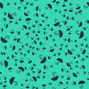 Siyah, klasik, zarif, açık şemsiye simgesi yeşil arka planda izole edilmiş, kusursuz desen. Yağmur koruma sembolü. Vektör.