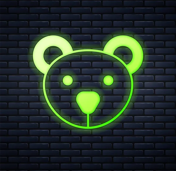 Leuchtende Neon Teddybär Plüschtier Symbol Isoliert Auf Backsteinwand Hintergrund Vektor — Stockvektor