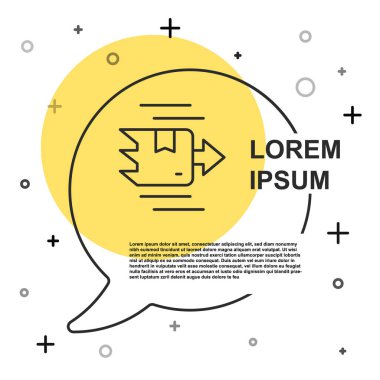 Siyah çizgi karton kutu simgesi beyaz arkaplanda izole edildi. Kutu, paket, paket işareti. Teslimat ve ambalaj. Rastgele dinamik şekiller. Vektör.