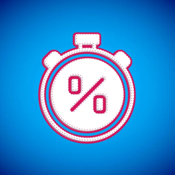 Fehér Stopwatch Százalékos Kedvezmény Ikon Elszigetelt Kék Háttér Időzítő Jel — Stock Vector