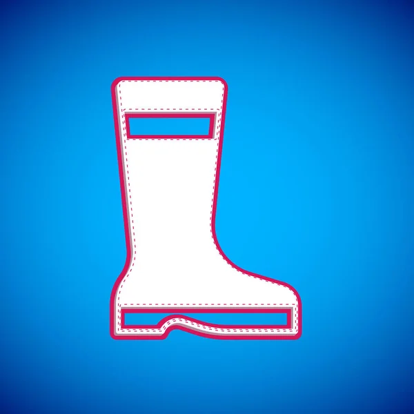 White Fishing Boots Icon Isolated Blue Background Waterproof Rubber Boot — Stock Vector