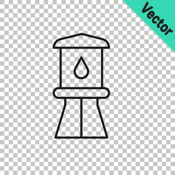 Schwarze Linie Wasserturm Symbol Isoliert Auf Transparentem Hintergrund Vektor — Stockvektor