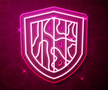 Parlayan neon çizgi simgesi kırmızı arkaplanda izole edildi. Gardiyan. Güvenlik, güvenlik, koruma, gizlilik kavramı. Vektör.