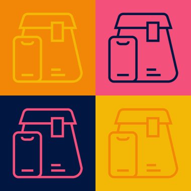 Pop Art Line Online sipariş ve fast food dağıtım ikonu renkli arka planda izole edildi. Vektör.