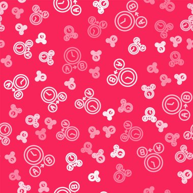 Beyaz çizgi taksisi bekleme zamanı simgesi kırmızı arkaplanda izole edilmiş. Araba teslimatı, program gezisi. Vektör.