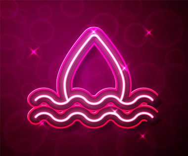 Parlayan neon hattı kırmızı zemin üzerinde su damlası simgesi izole edildi. Vektör.