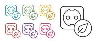 Elektrik çıkış simgesini beyaz arkaplanda izole et. Alternatif enerji. Temiz enerji. Elektrik prizi. Rosette sembolü. Simgeleri renklendirin. Vektör.