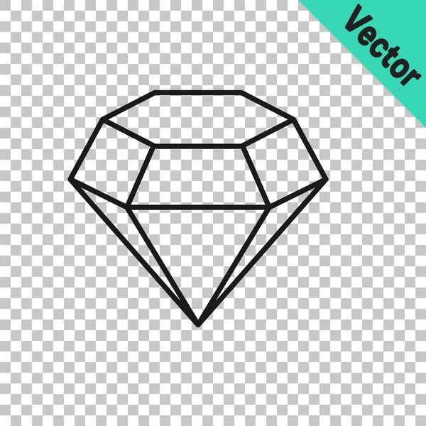 Black Line Diamond Icon Isolated Transparent Background Jewelry Symbol Gem — Stock Vector