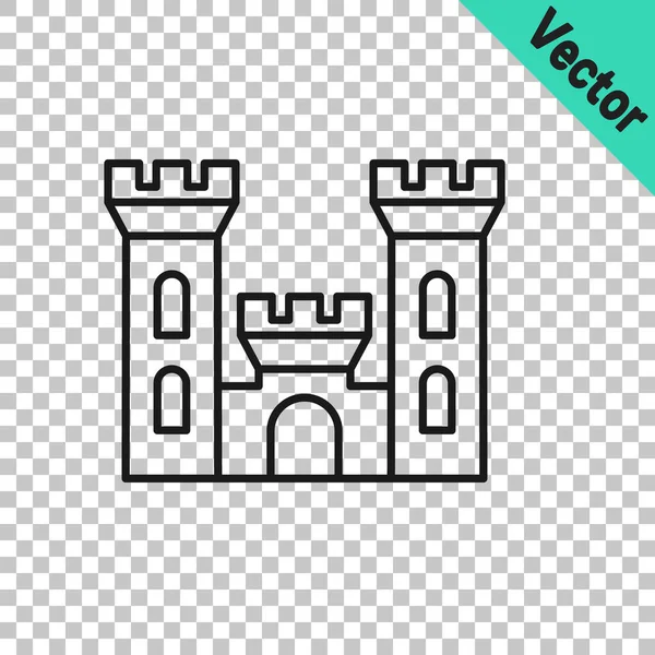 Icono Castillo Línea Negra Aislado Sobre Fondo Transparente Fortaleza Medieval — Vector de stock