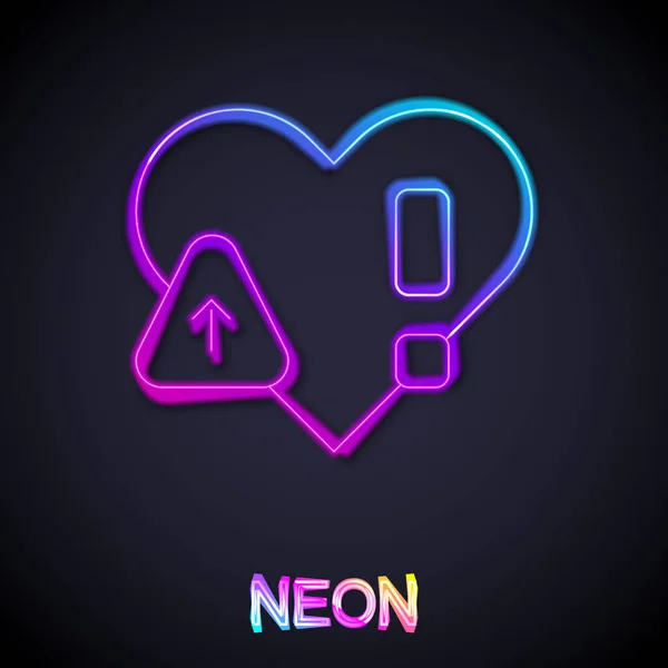 Parlayan Neon Çizgisi Kalp Atış Hızı Simgesi Siyah Arkaplanda Izole — Stok Vektör