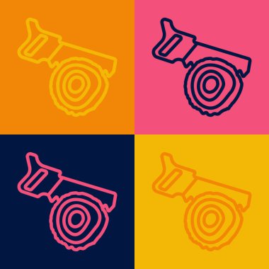 Pop sanat çizgisi El testeresi ve günlük simgesi renk arkaplanında izole edildi. Vektör.