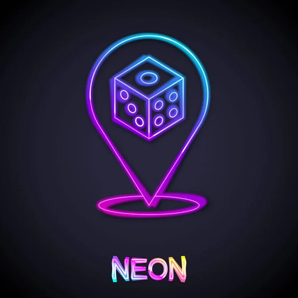 Glödande Neon Line Game Tärning Ikon Isolerad Svart Bakgrund Kasinospel — Stock vektor