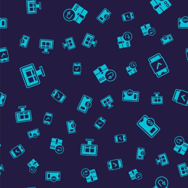 Çevrimiçi alışverişi Mobil Dönüş karton kutusundan ayarlayın ve kusursuz desenli dolarla. Vektör.