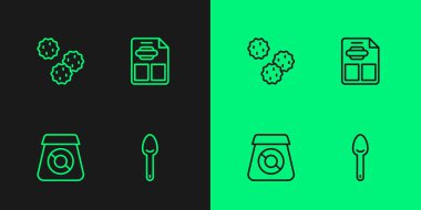 Spoon Online 'a yemek siparişi verin Cookie bisküvisi ve restoran kafe menüsü ikonu. Vektör.