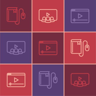 Fare Online oyun videosu ve sınıf simgesi olan Elektronik Kitap satırını ayarla. Vektör.