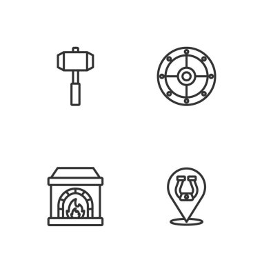 Horseshoe Demirci Fırını Balyoz ve Yuvarlak Kalkan ikonu. Vektör.