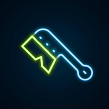 Parlayan neon hattı arıcılık fırçası simgesi siyah arkaplanda izole edildi. Arı yetiştiricisinin aleti. Renkli taslak konsepti. Vektör.