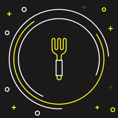 Line Fork icon isolated on black background. Cutlery symbol. Colorful outline concept. Vector.