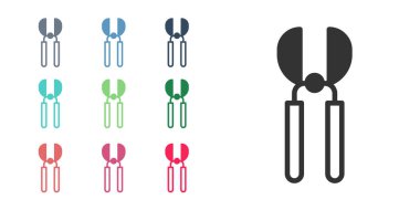 Beyaz arkaplanda izole edilmiş simgeyi budamak için siyah bahçe makası. Ahşap saplı budama makası. Simgeleri renklendirin. Vektör.