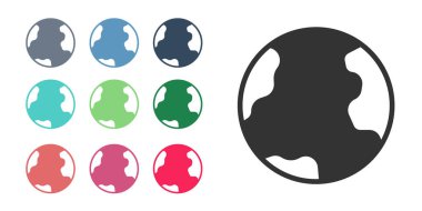 Beyaz arka planda izole edilmiş Kara Dünya ikonu. Dünya ya da Dünya işareti. Küresel internet sembolü. Geometrik şekiller. Simgeleri renklendirin. Vektör.