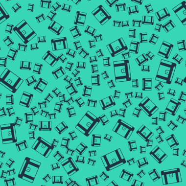 Kara Antik hazine sandığı ikonu yeşil arka planda kusursuz desen izole etti. Altın sikkeli klasik tahta sandık. Vektör.