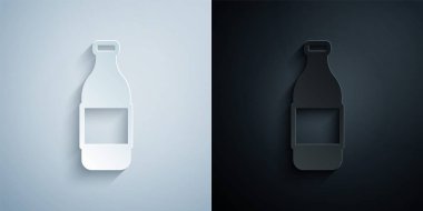 Kağıt kesiği şarap ikonu, gri ve siyah arkaplanda izole edilmiş. Kağıt sanatı tarzı. Vektör.