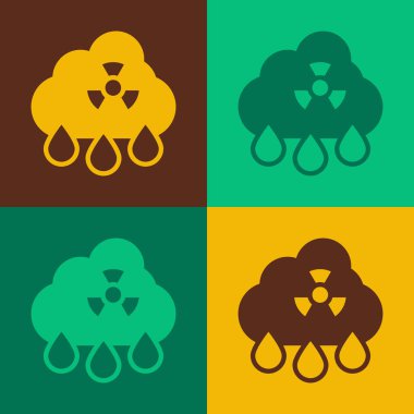 Pop Art Asit yağmuru ve radyoaktif bulut simgesi renk arkaplanında izole edildi. Zehirli hava kirliliğinin çevre üzerindeki etkileri. Vektör.