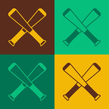 Pop art çapraz beyzbol sopası simgesi renk arkaplanında izole. Vektör.