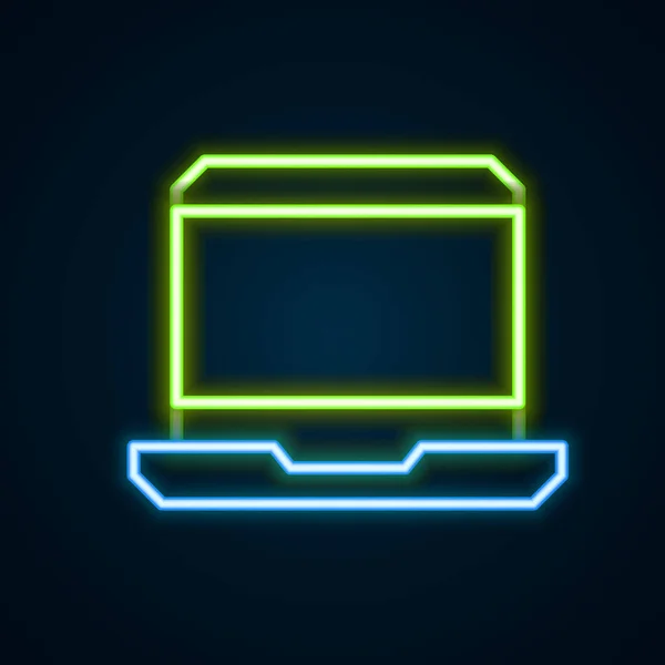 Leuchtende Leuchtschrift Laptop Symbol Isoliert Auf Schwarzem Hintergrund Computer Notizbuch — Stockvektor