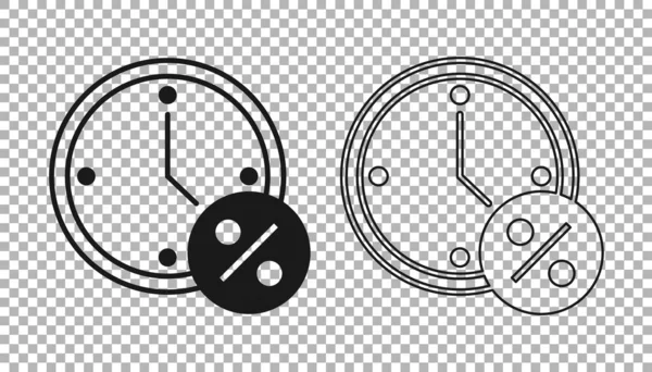 Siyah Saat Yüzde Indirim Simgesi Şeffaf Arkaplanda Izole Edildi Vektör — Stok Vektör