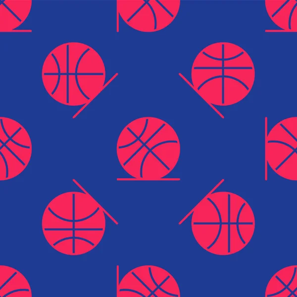 Κόκκινο Εικονίδιο Μπάλα Μπάσκετ Απομονωμένη Αδιάλειπτη Μοτίβο Μπλε Φόντο Αθλητικό — Διανυσματικό Αρχείο