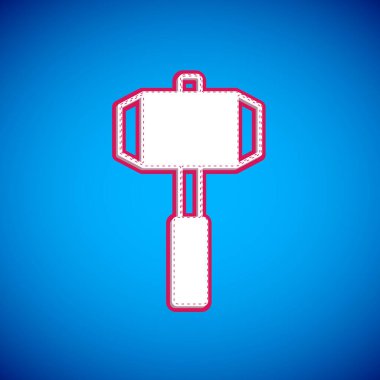 Mavi arkaplanda beyaz balyoz simgesi var. Vektör.