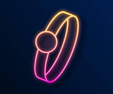 Parlak neon çizgili elmas nişan yüzüğü simgesi siyah arkaplanda izole edildi. Vektör.