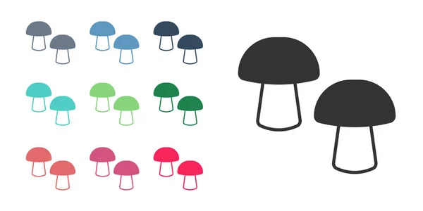 Icona Black Mushroom Isolata Sfondo Bianco Set Icone Colorate Vettore — Vettoriale Stock
