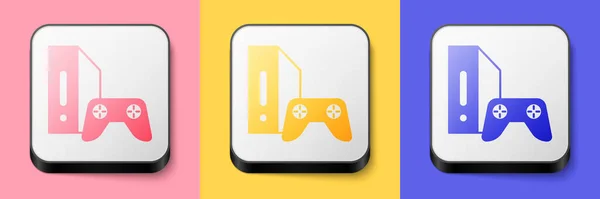 Console Videogame Isométrico Com Ícone Joystick Isolado Fundo Rosa Amarelo — Vetor de Stock