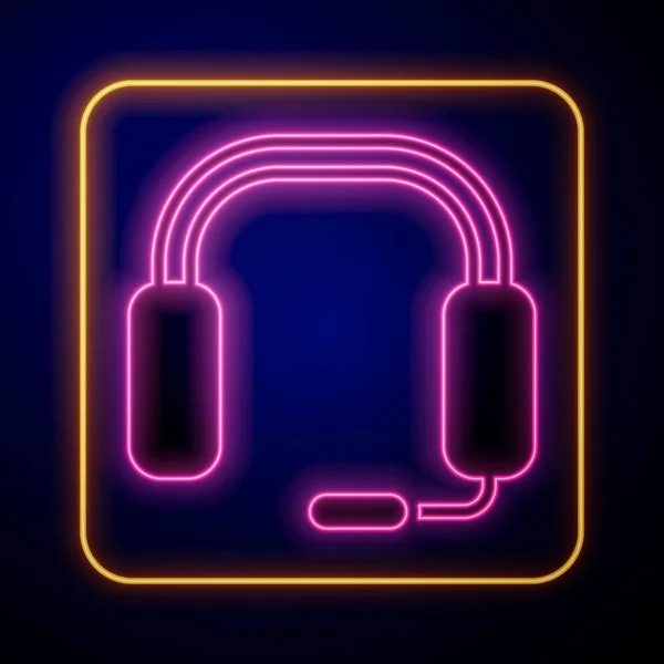 Icono Auriculares Neón Brillante Aislado Sobre Fondo Negro Auriculares Concepto — Vector de stock