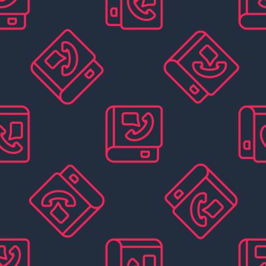 Kırmızı çizgi telefon rehberi simgesi siyah arkaplanda izole edilmiş. Adres defteri. Telefon rehberi. Vektör.