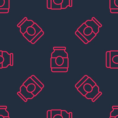 Kırmızı çizgi reçel kavanozu simgesi siyah arkaplanda izole edilmiş. Vektör.