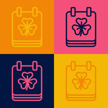 Pop sanat çizgisi Aziz Patricks Günü. Takvim simgesi renk arkaplanda izole edilmiş. Tarih 17 Mart. Vektör.