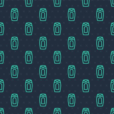 Yeşil çizgi boyundaki şampuan ikonu mavi arka planda izole edilmiş pürüzsüz desen. Vektör.