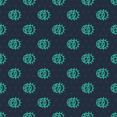 Güneş İkonu 'nun Yeşil Hat Tutulması mavi arkaplandaki kusursuz deseni izole etti. Tam sonar tutulması. Vektör.