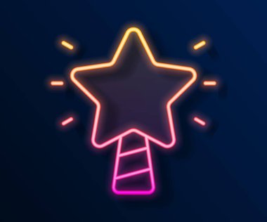 Parlayan neon hattı Noel yıldızı simgesi siyah arka planda izole edildi. Mutlu Noeller ve mutlu yıllar. Vektör.
