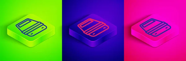 Isometric Line Lunch Box Icon Isolated Green Blue Pink Background —  Vetores de Stock