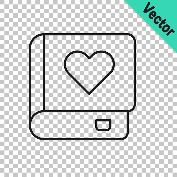 Icono Del Libro Romance Línea Negra Aislado Sobre Fondo Transparente — Vector de stock