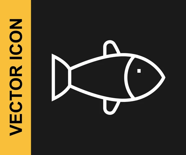 Weiße Linie Fisch Symbol Isoliert Auf Schwarzem Hintergrund Vektor — Stockvektor