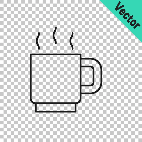 Svart Linje Kaffekopp Ikon Isolerad Transparent Bakgrund Tekopp Varmt Dricka — Stock vektor