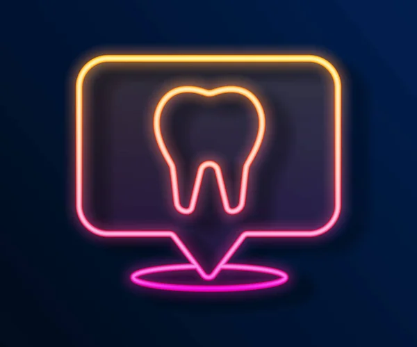 Linea Neon Incandescente Icona Della Posizione Della Clinica Dentale Isolata — Vettoriale Stock