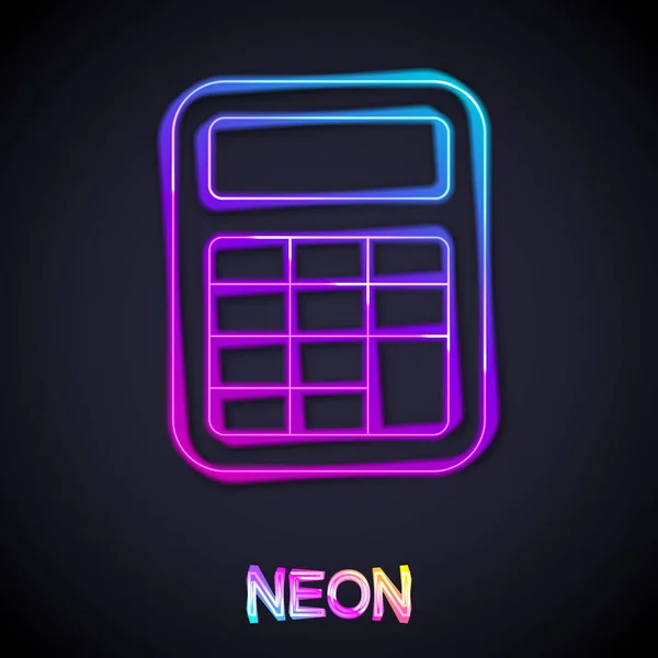 Świecący Neon Linia Kalkulator Ikona Odizolowany Czarny Tło Symbol Księgowości — Wektor stockowy